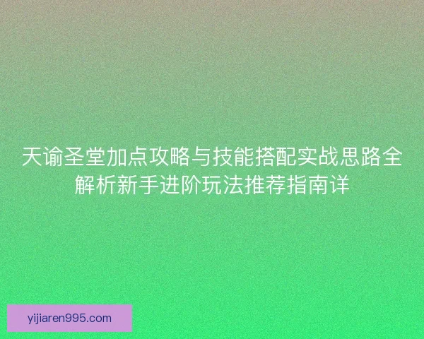 天谕圣堂加点攻略与技能搭配实战思路全解析新手进阶玩法推荐指南详